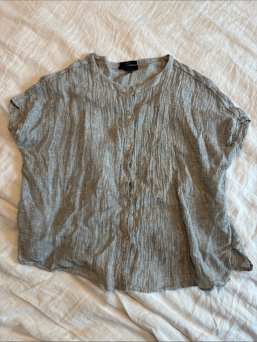 Tahari 100% linen Short-Sleeve Button-Front Top - Gray